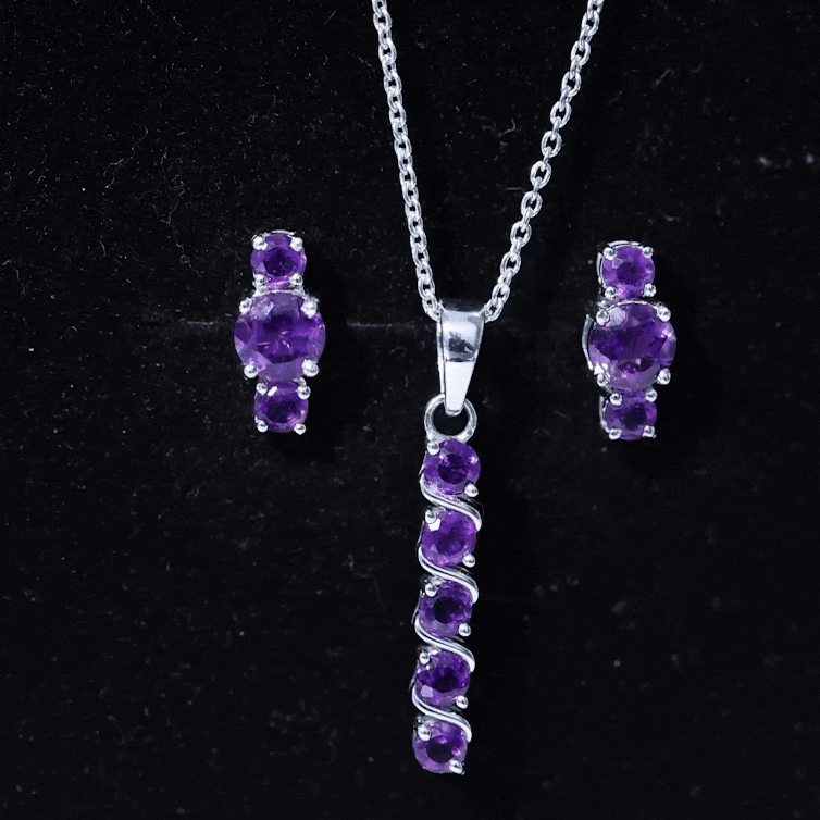 Genuine Amethyst Bar Necklace and Earring Set