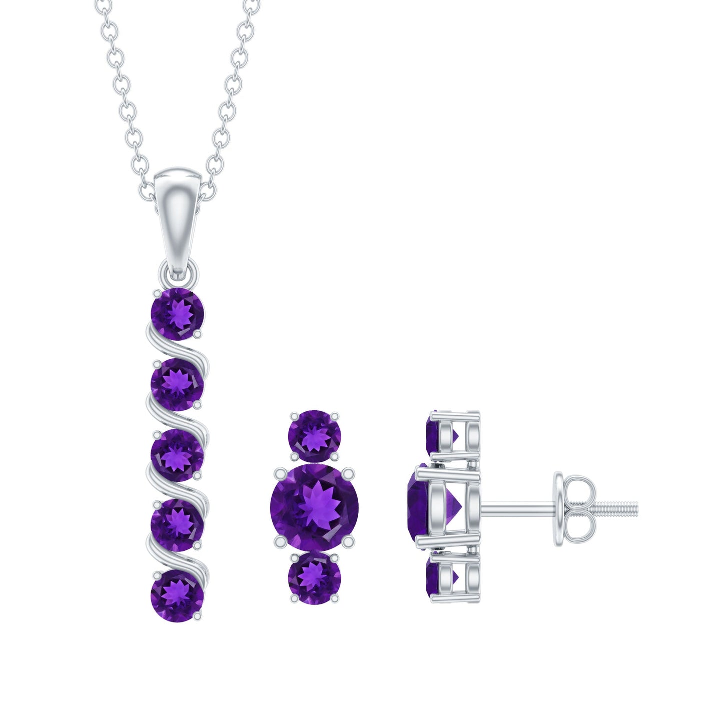 Genuine Amethyst Bar Necklace and Earring Set