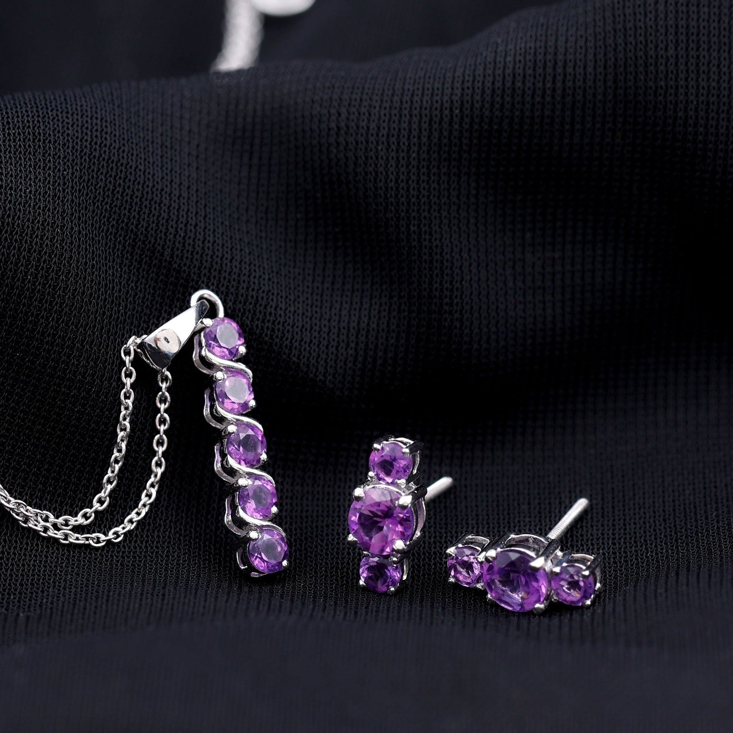 Genuine Amethyst Bar Necklace and Earring Set