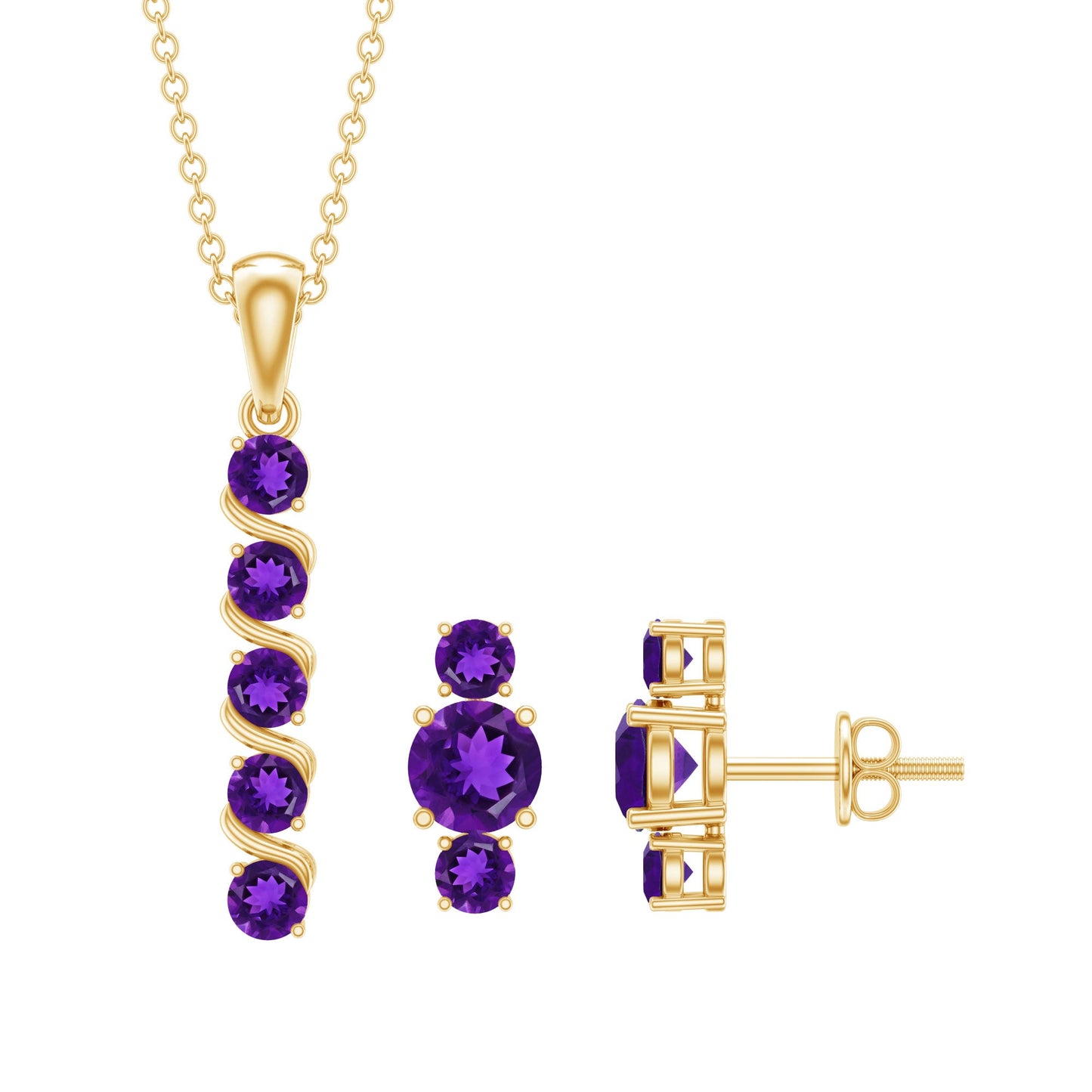 Genuine Amethyst Bar Necklace and Earring Set