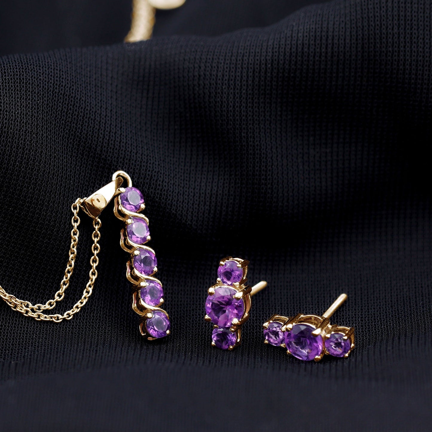 Genuine Amethyst Bar Necklace and Earring Set