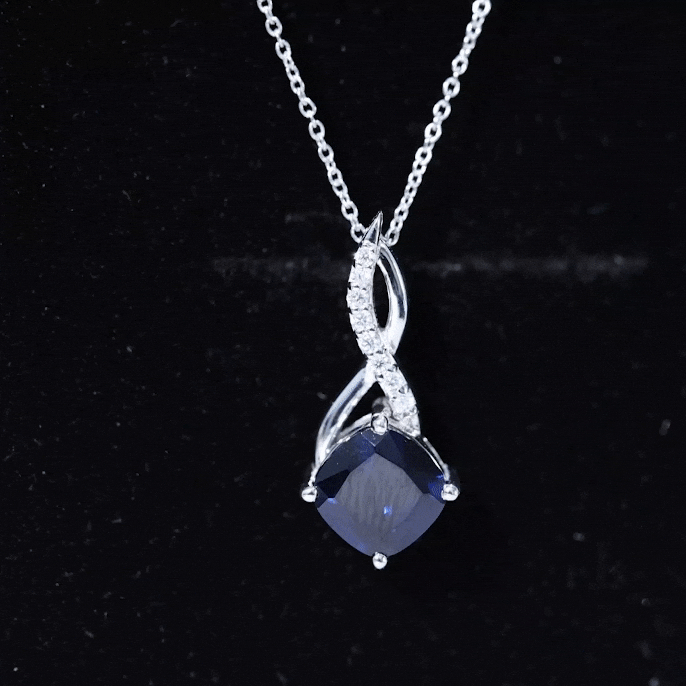 2.7 Carat Cushion Cut Lab Created Blue Sapphire Infinity Pendant
