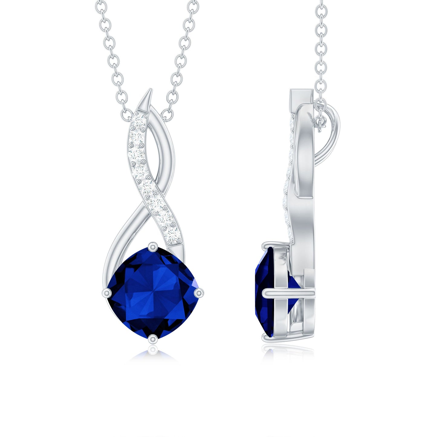 2.7 Carat Cushion Cut Lab Created Blue Sapphire Infinity Pendant