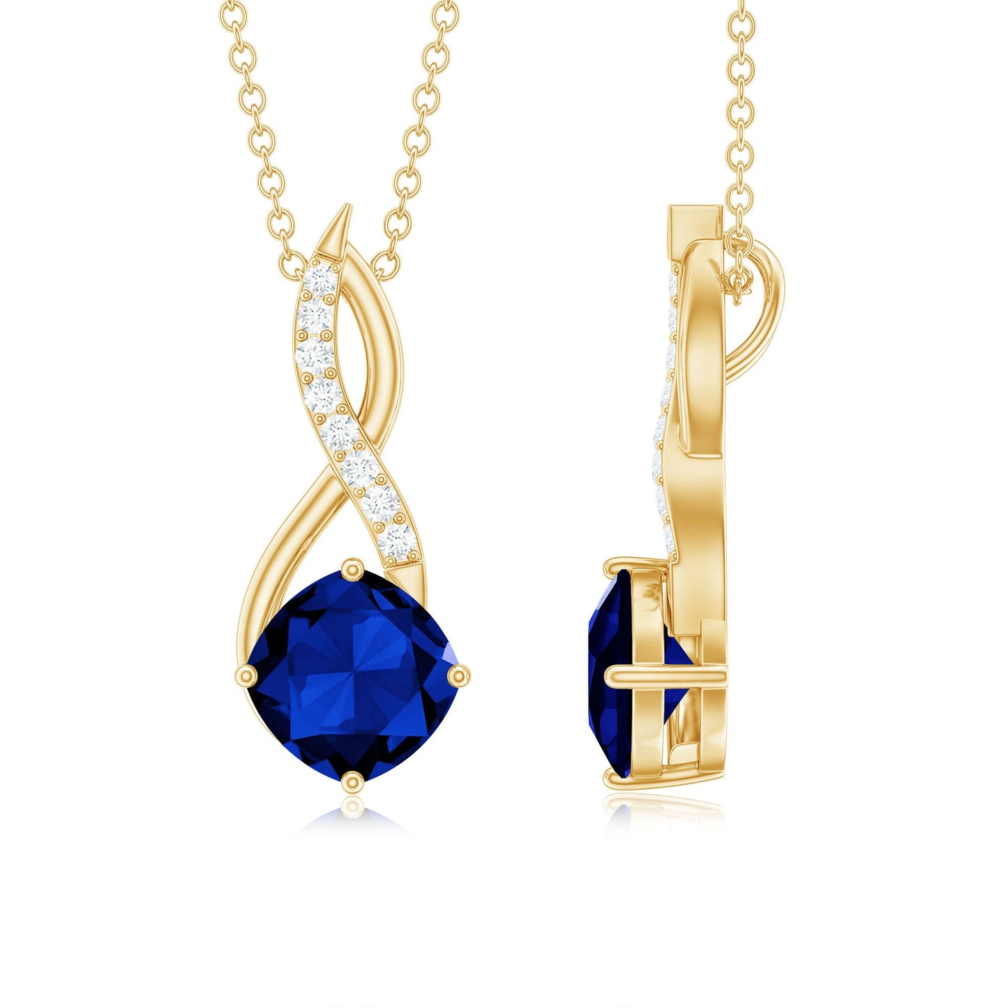 2.7 Carat Cushion Cut Lab Created Blue Sapphire Infinity Pendant