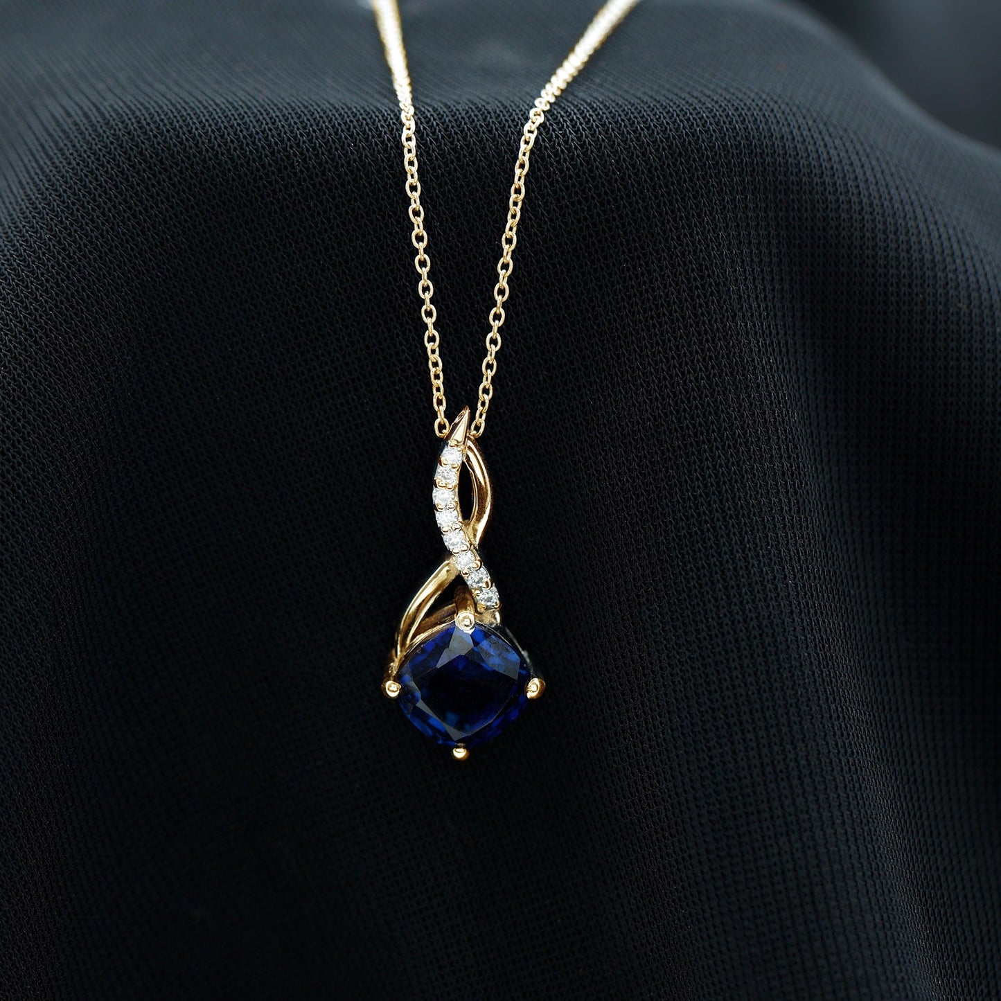 2.7 Carat Cushion Cut Lab Created Blue Sapphire Infinity Pendant