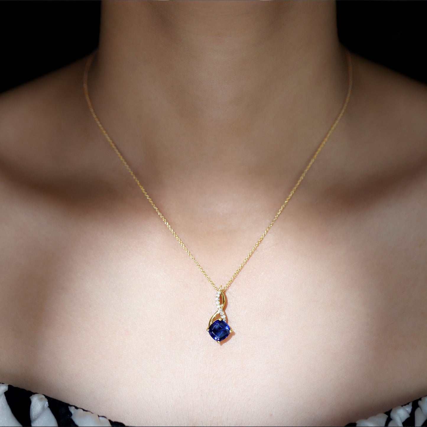 2.7 Carat Cushion Cut Lab Created Blue Sapphire Infinity Pendant