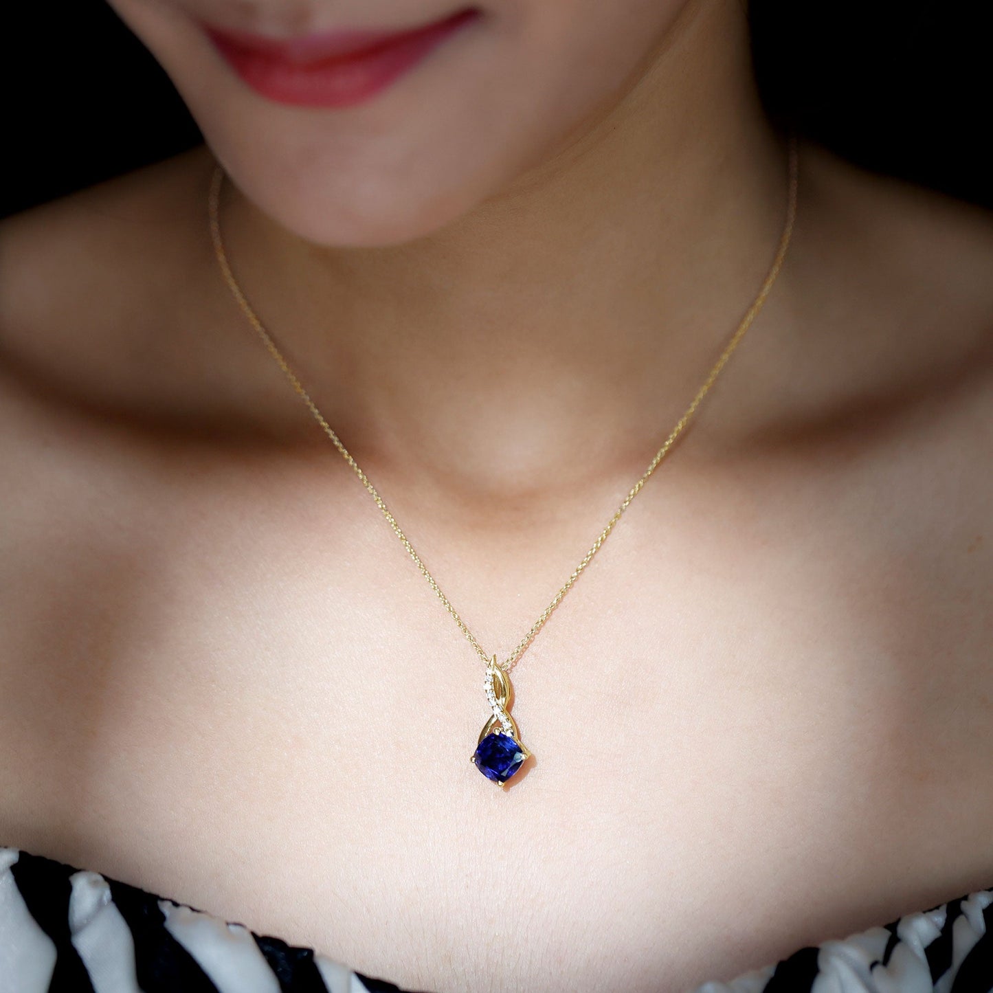 2.7 Carat Cushion Cut Lab Created Blue Sapphire Infinity Pendant