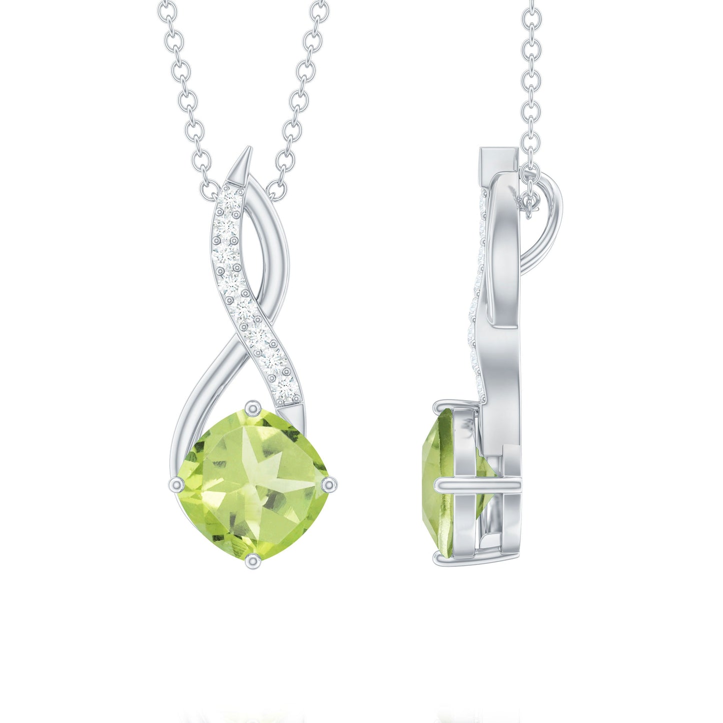 2 Carat Cushion Cut Peridot and Diamond Infinity Necklace