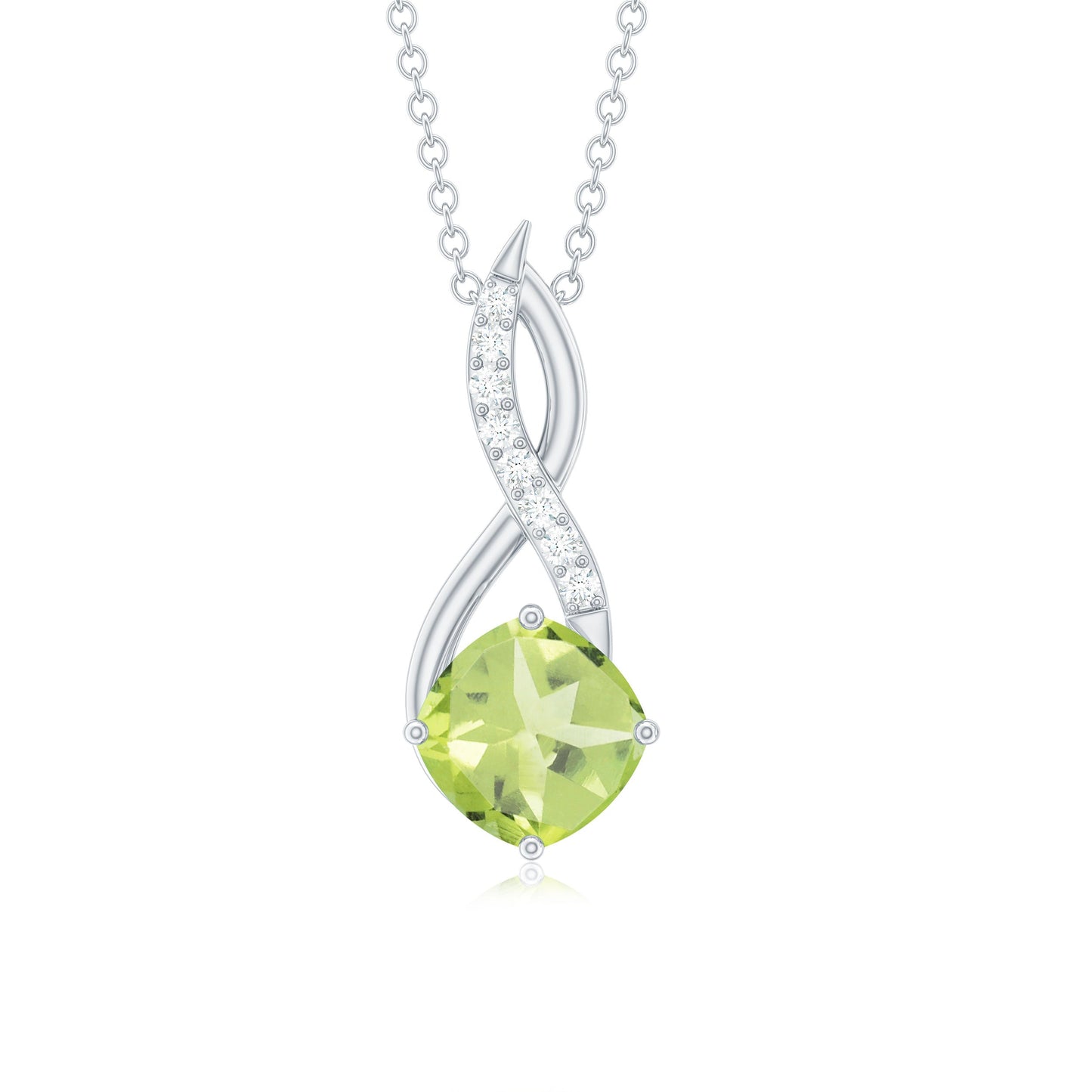 2 Carat Cushion Cut Peridot and Diamond Infinity Necklace