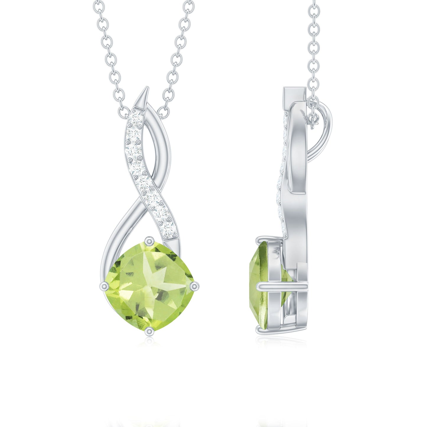 2 Carat Cushion Cut Peridot and Diamond Infinity Necklace