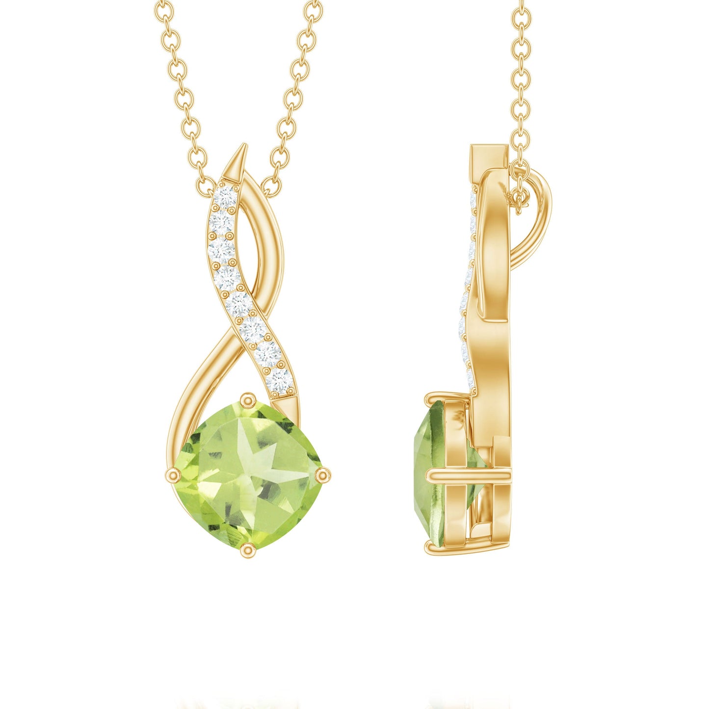 2 Carat Cushion Cut Peridot and Diamond Infinity Necklace