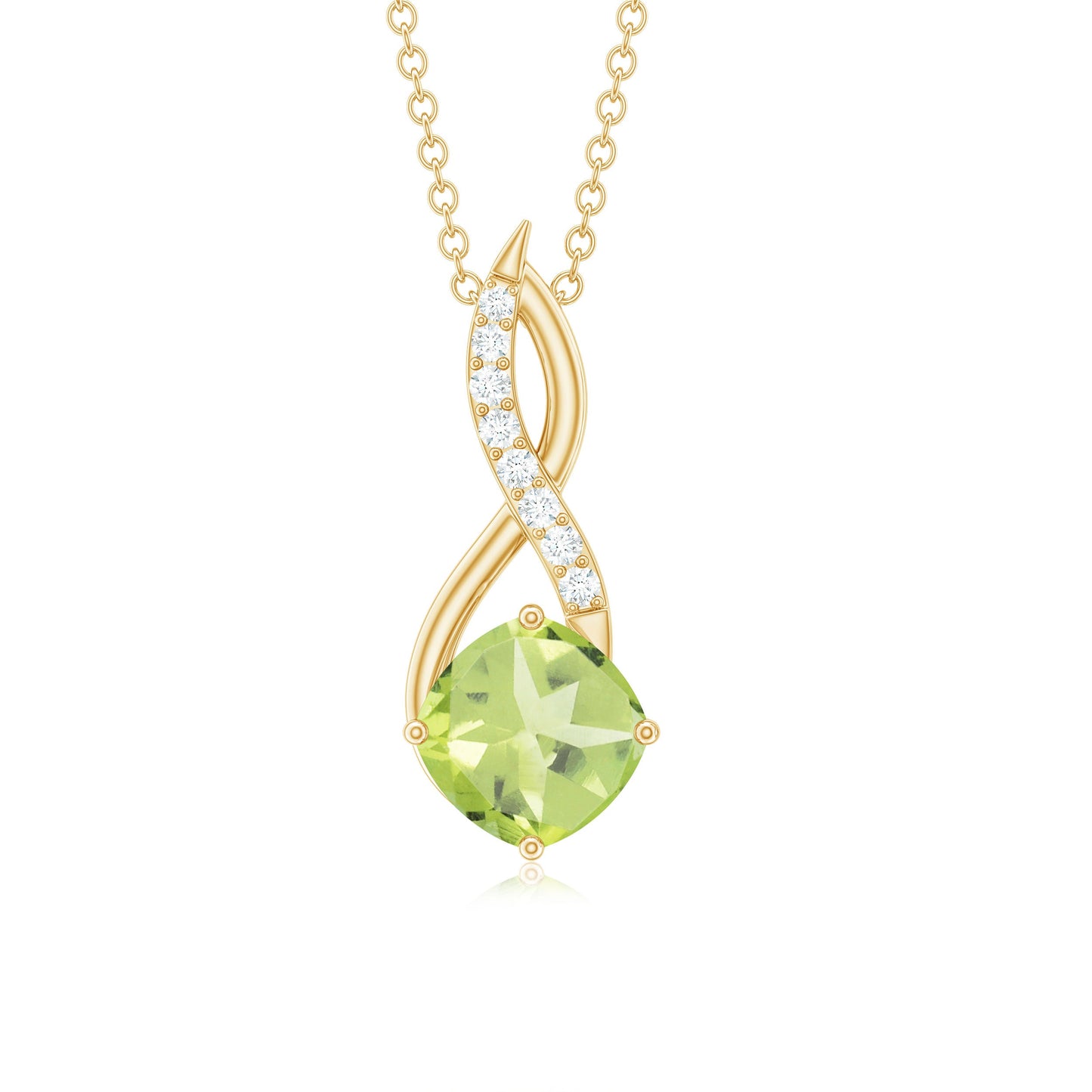 2 Carat Cushion Cut Peridot and Diamond Infinity Necklace