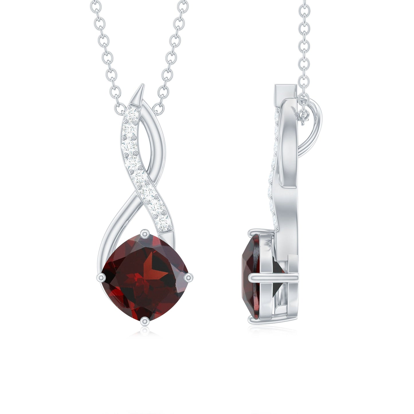 3.2 Carat Cushion Garnet Drop Infinity Necklace with Diamond