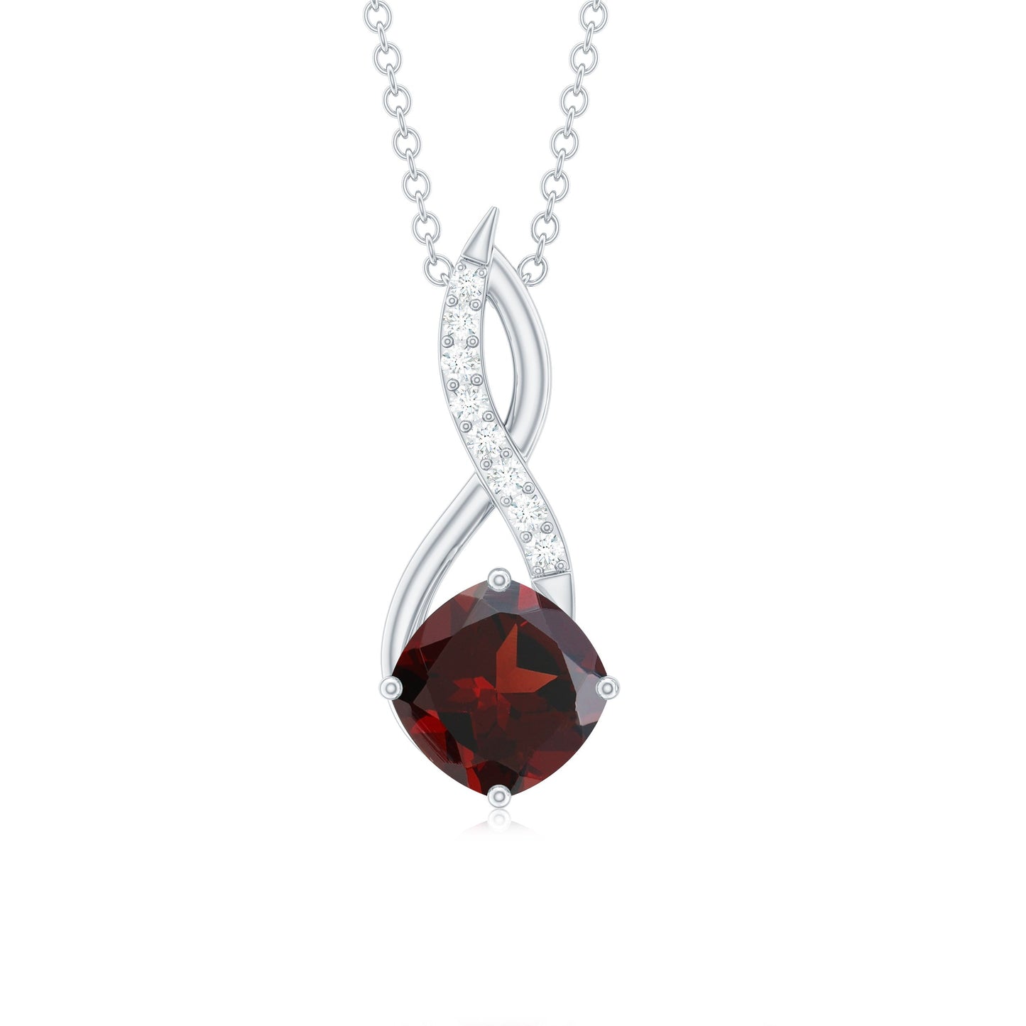 3.2 Carat Cushion Garnet Drop Infinity Necklace with Diamond