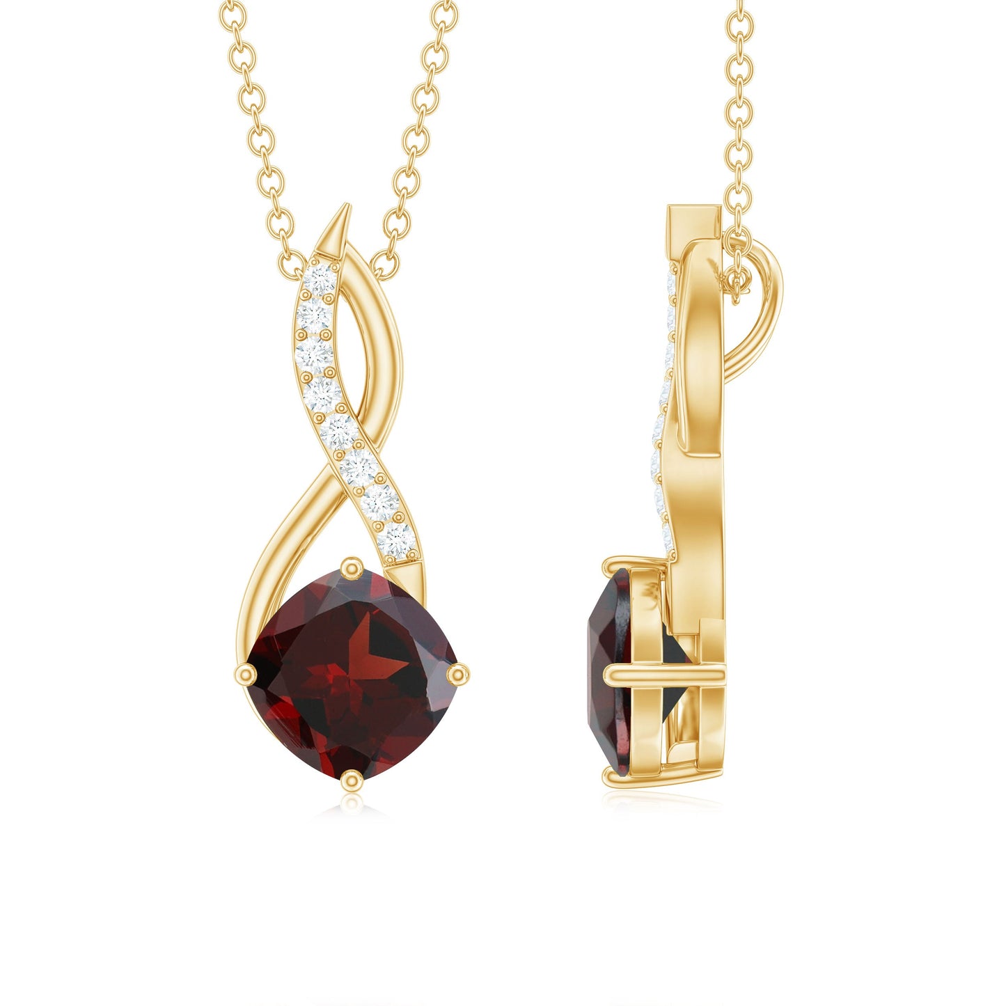 3.2 Carat Cushion Garnet Drop Infinity Necklace with Diamond