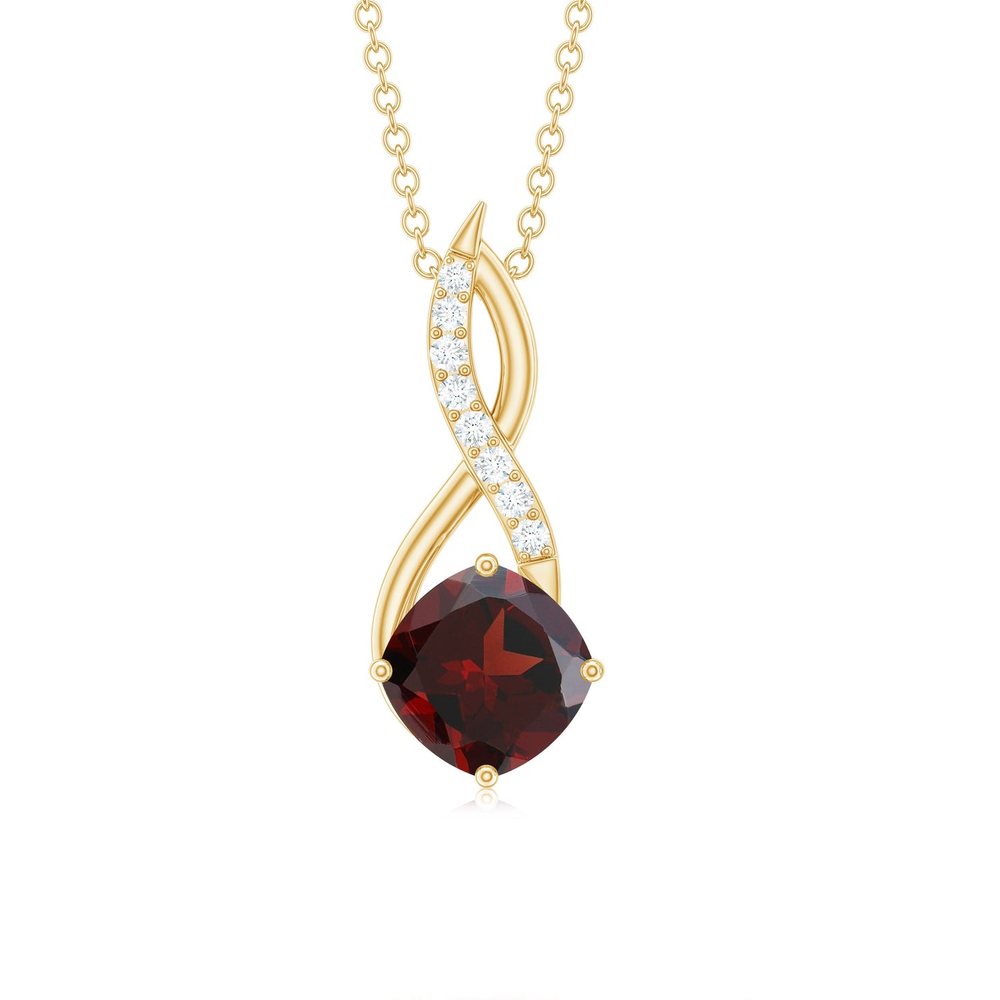 3.2 Carat Cushion Garnet Drop Infinity Necklace with Diamond