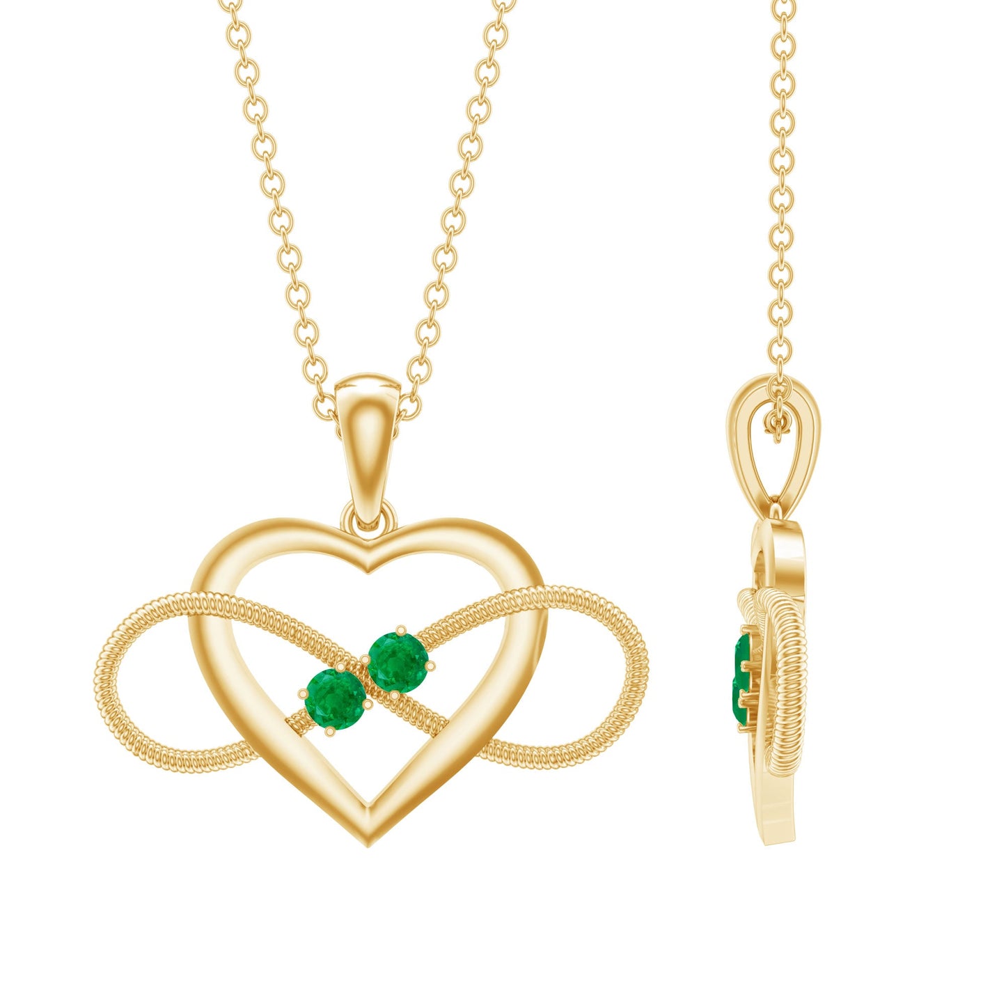 Heart Infinity Necklace with Real Emerald