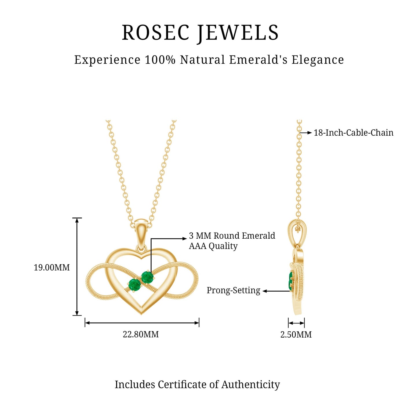 Heart Infinity Necklace with Real Emerald