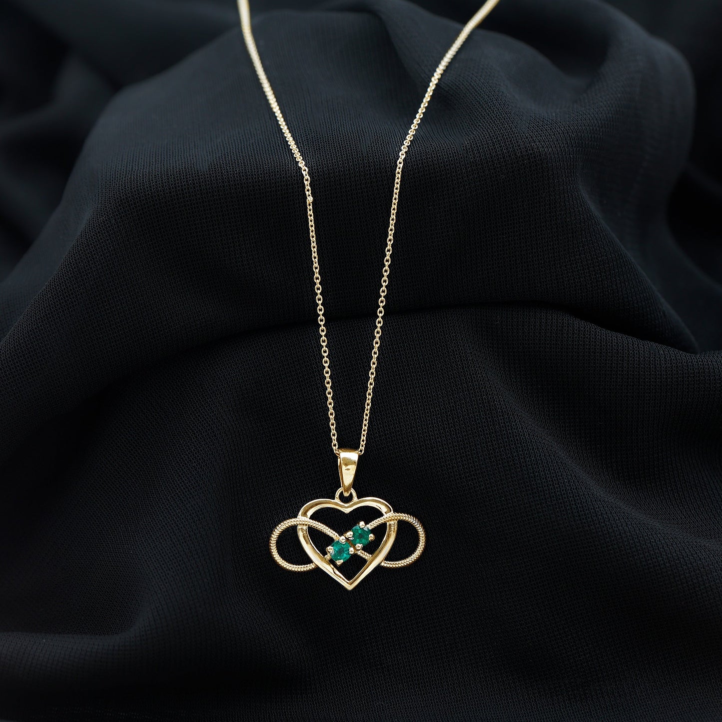 Heart Infinity Necklace with Real Emerald