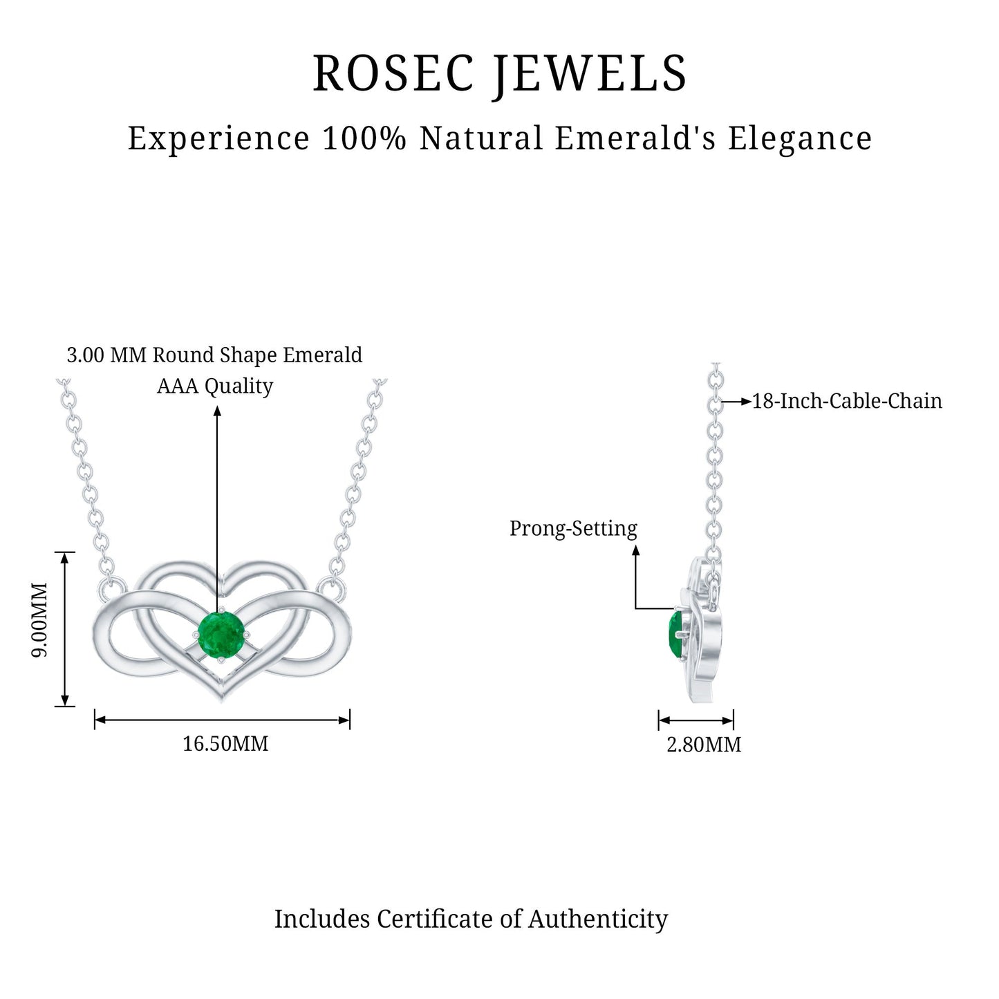 Emerald Heart and Infinity Chain Necklace for Women