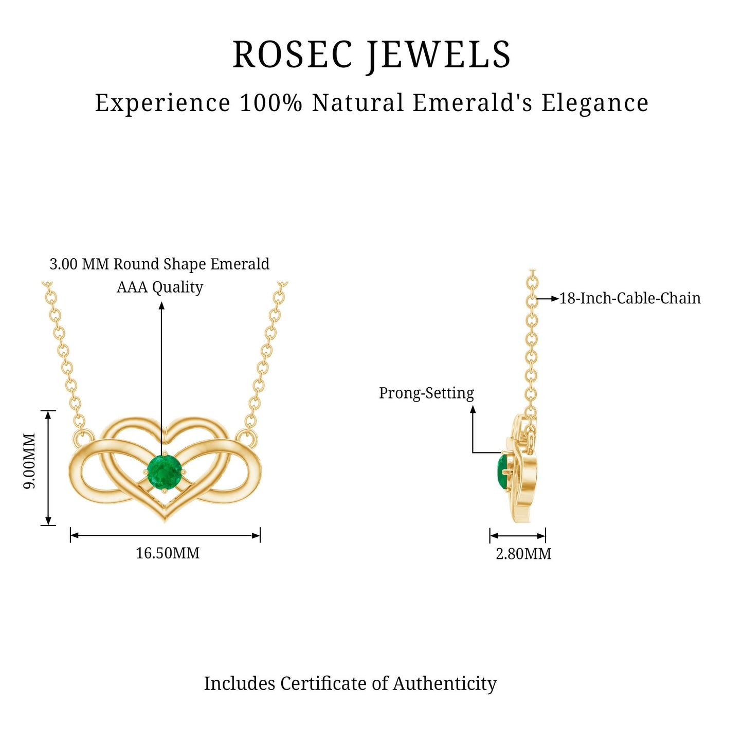 Emerald Heart and Infinity Chain Necklace for Women