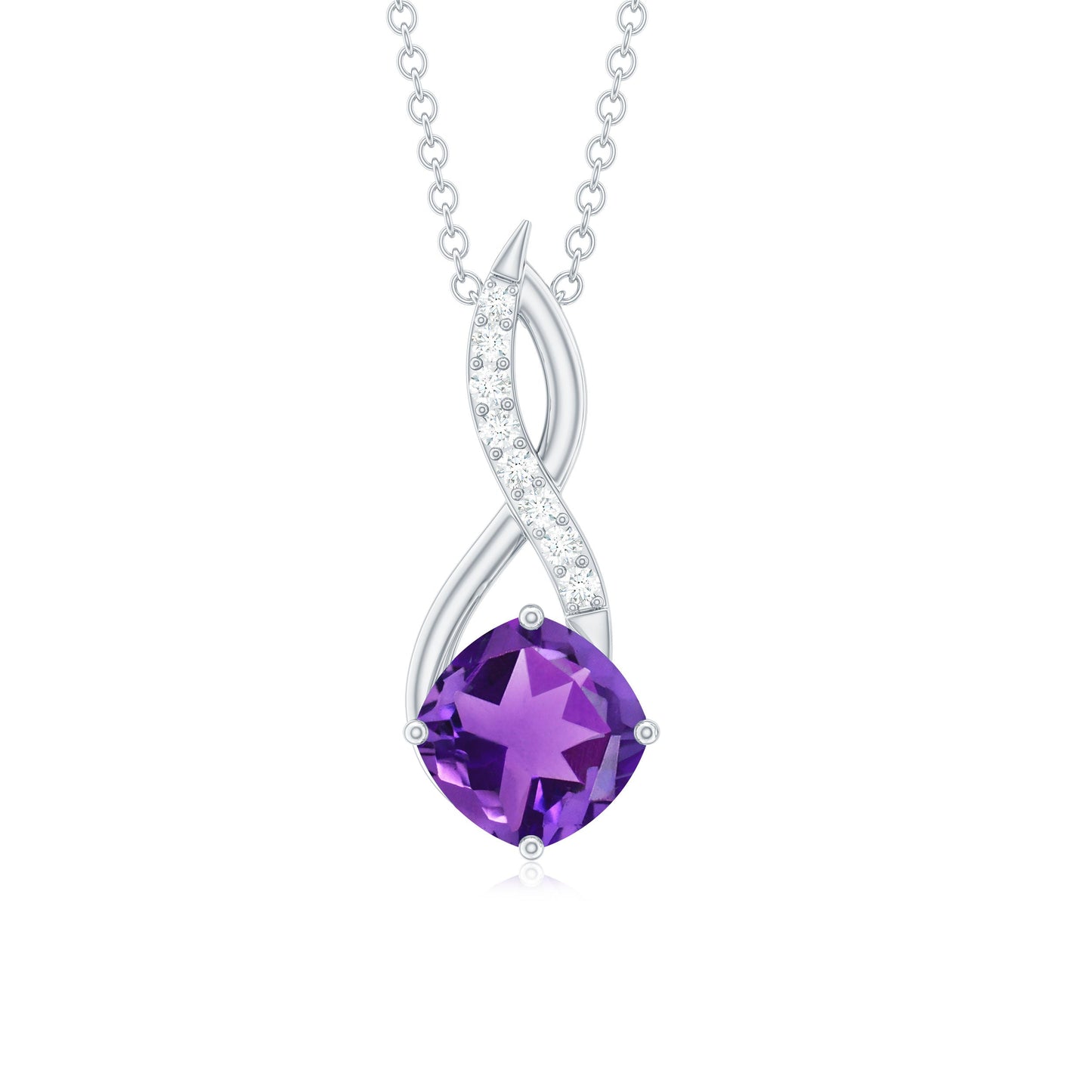 Natural 2 Carat Cushion Cut Amethyst Infinity Necklace with Diamond