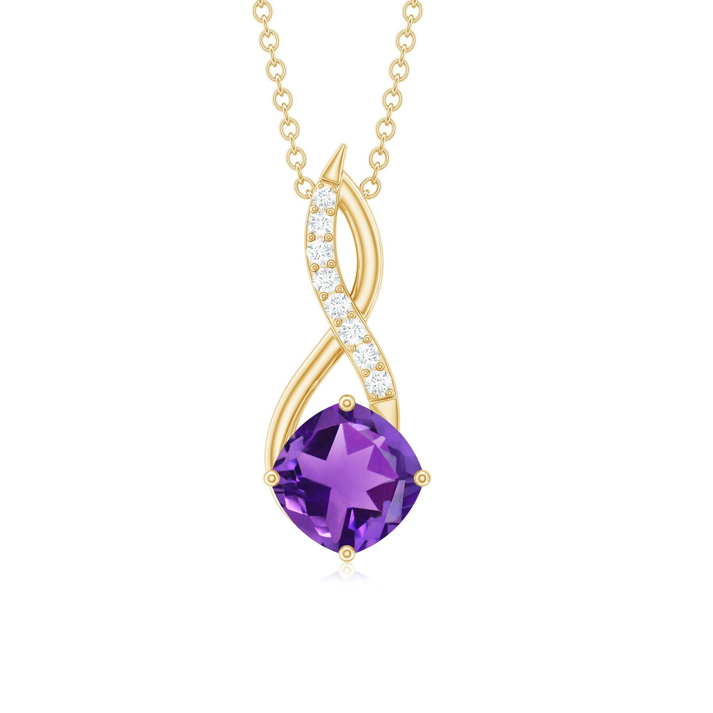 Natural 2 Carat Cushion Cut Amethyst Infinity Necklace with Diamond