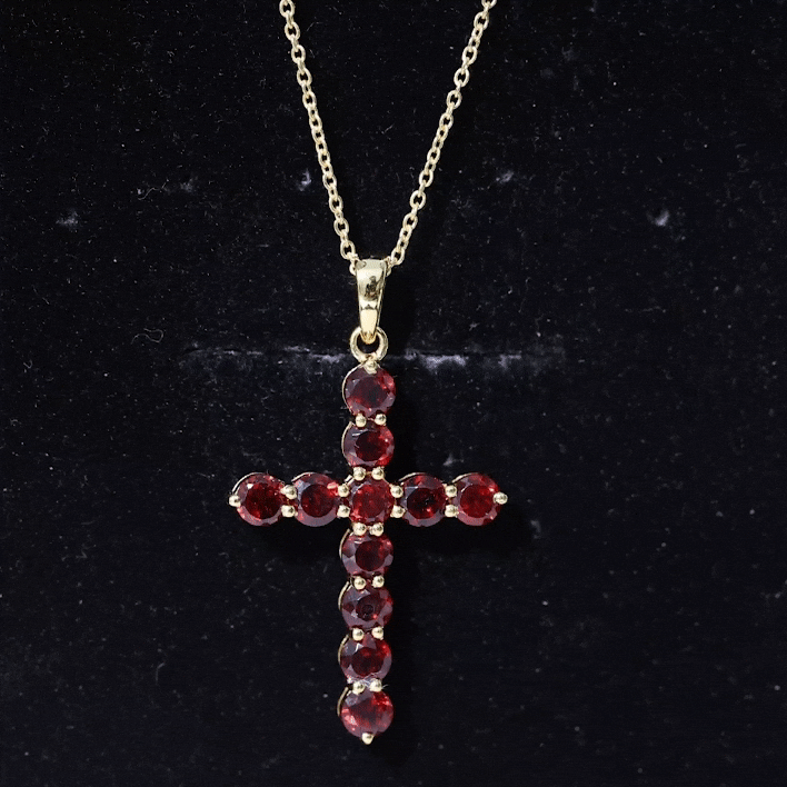 Genuine 3.7 Carat Garnet Cross Pendant Necklace