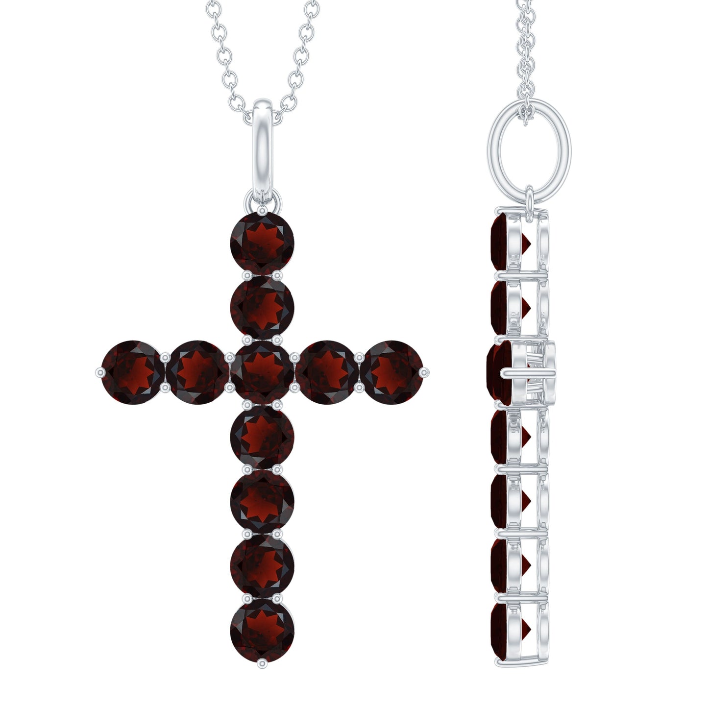 Genuine 3.7 Carat Garnet Cross Pendant Necklace