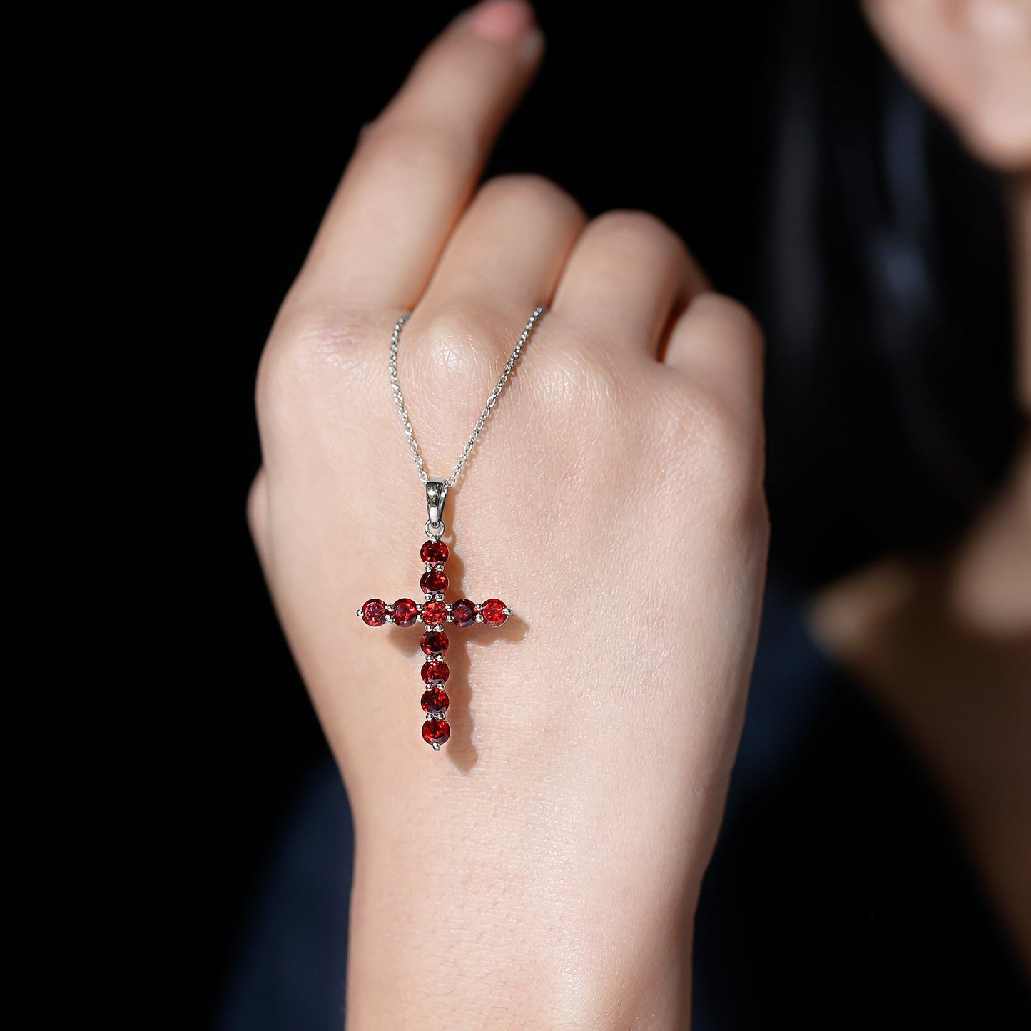 Genuine 3.7 Carat Garnet Cross Pendant Necklace