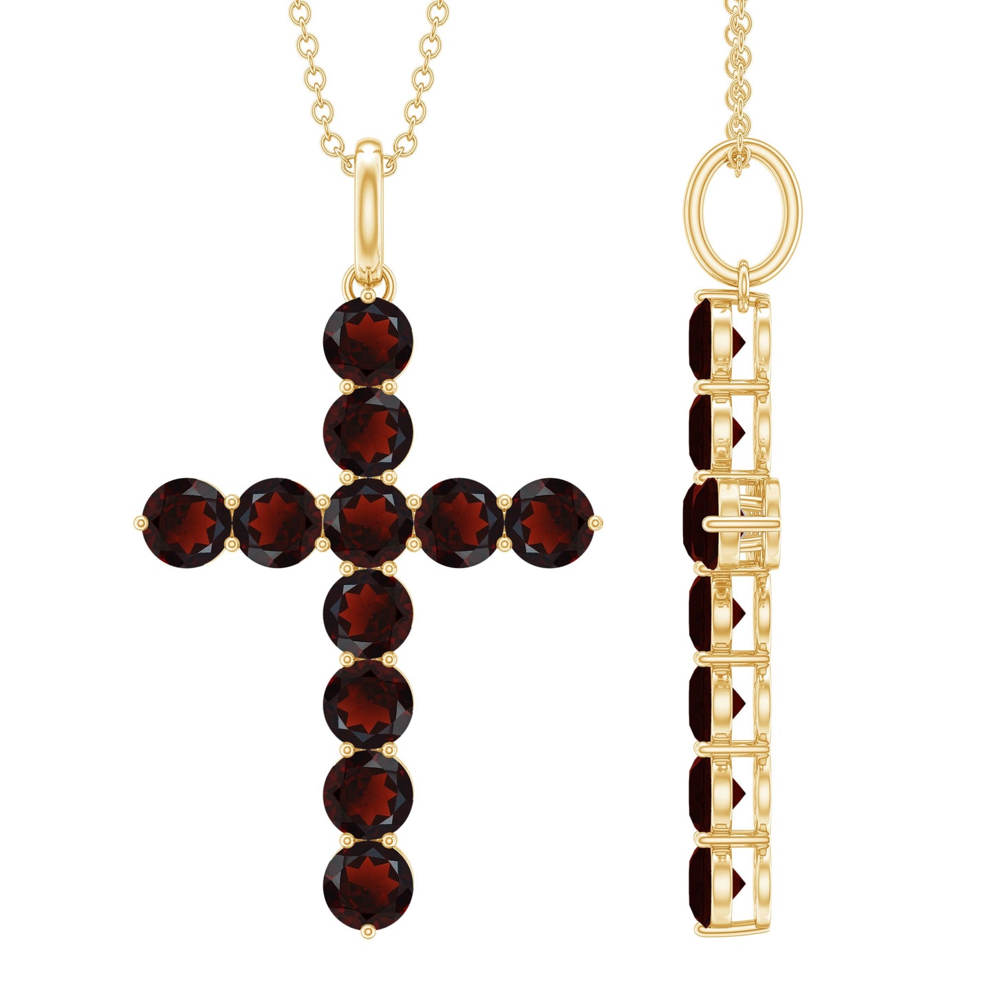 Genuine 3.7 Carat Garnet Cross Pendant Necklace