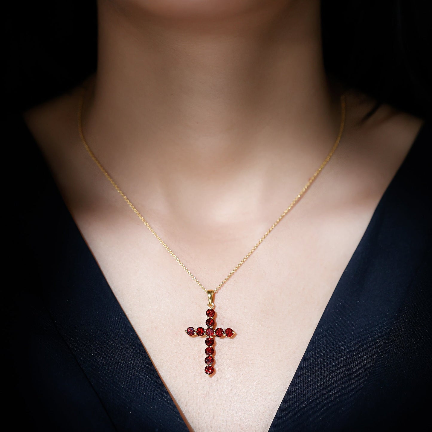 Genuine 3.7 Carat Garnet Cross Pendant Necklace