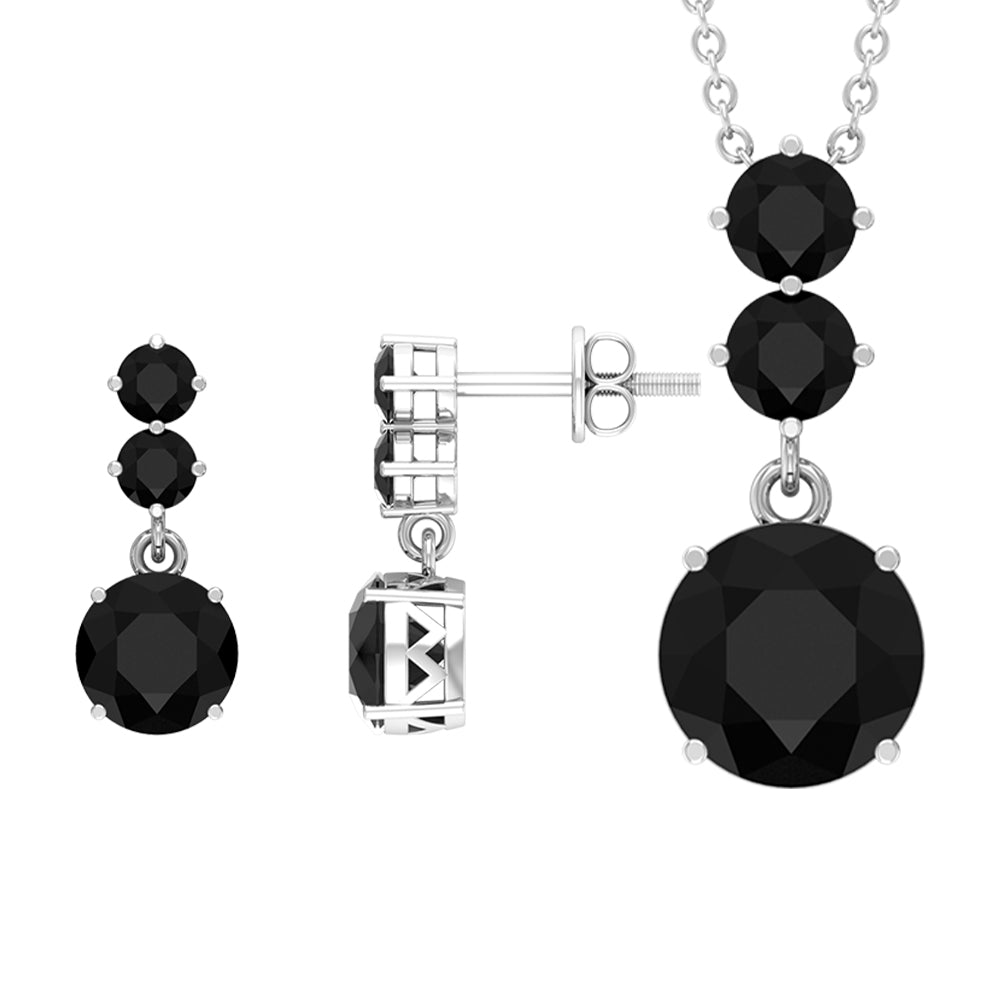 Genuine 5 Carat Black Onyx Three Stone Necklace With Earrings