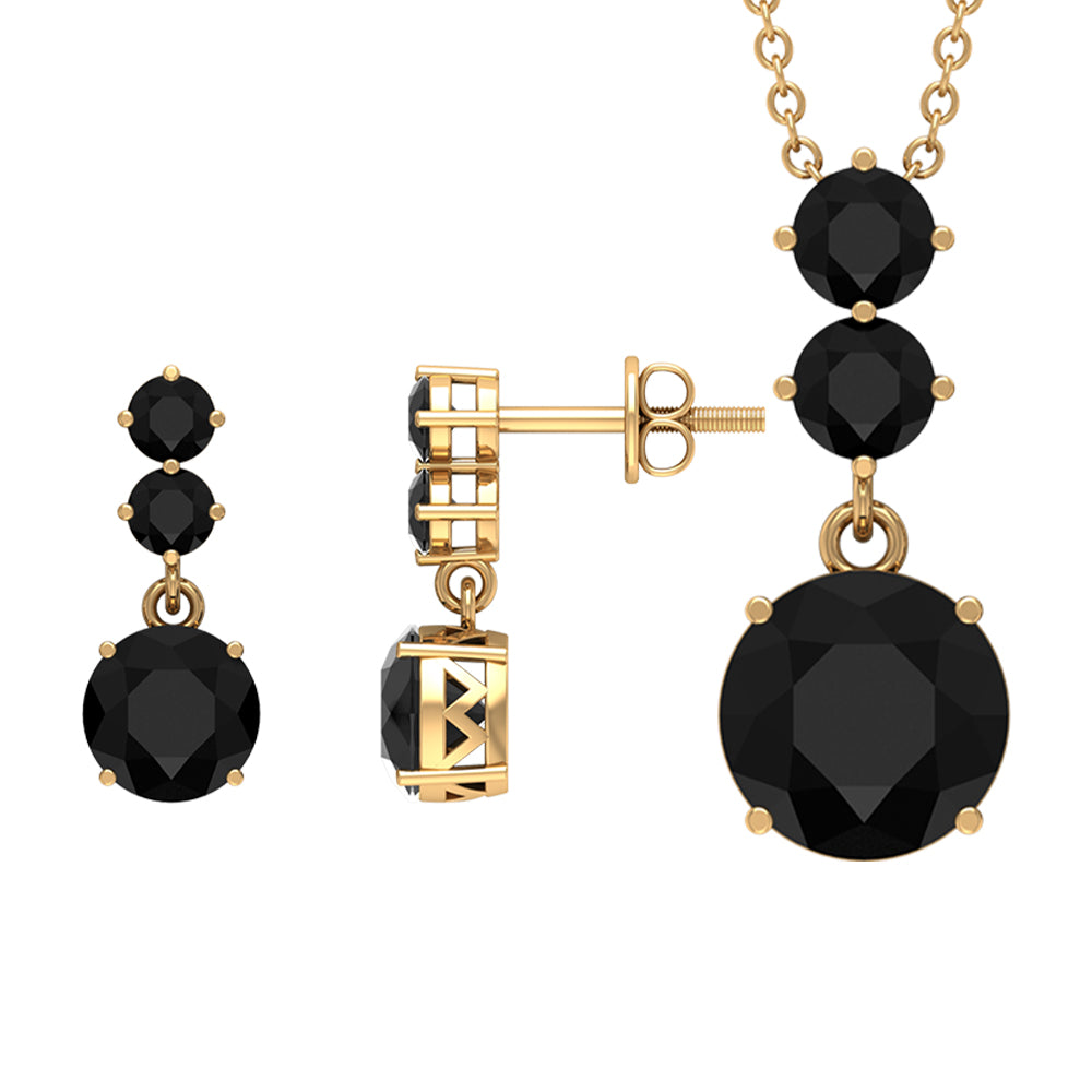 Genuine 5 Carat Black Onyx Three Stone Necklace With Earrings