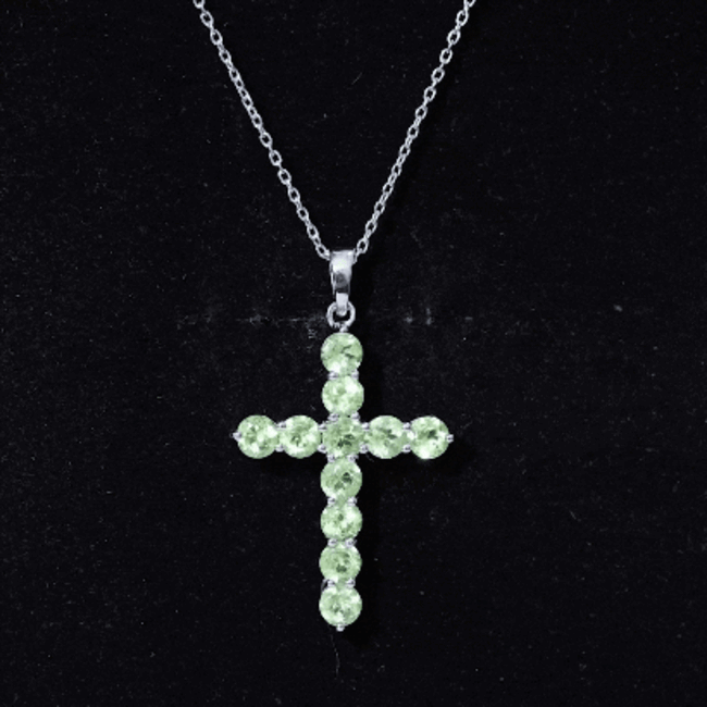 Natural 2.4 Carat Peridot Cross Pendant Necklace with Silver Chain