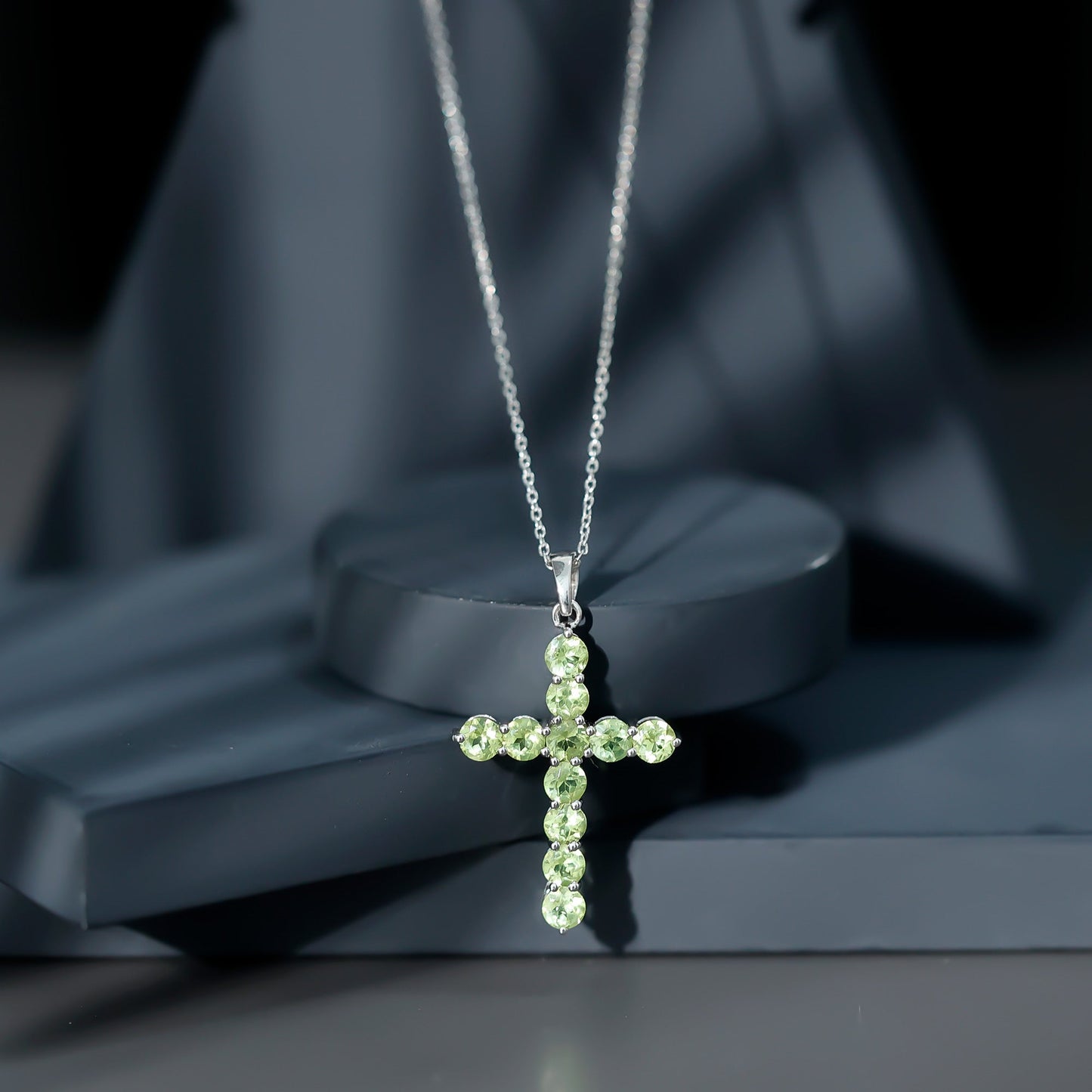 Natural 2.4 Carat Peridot Cross Pendant Necklace with Silver Chain