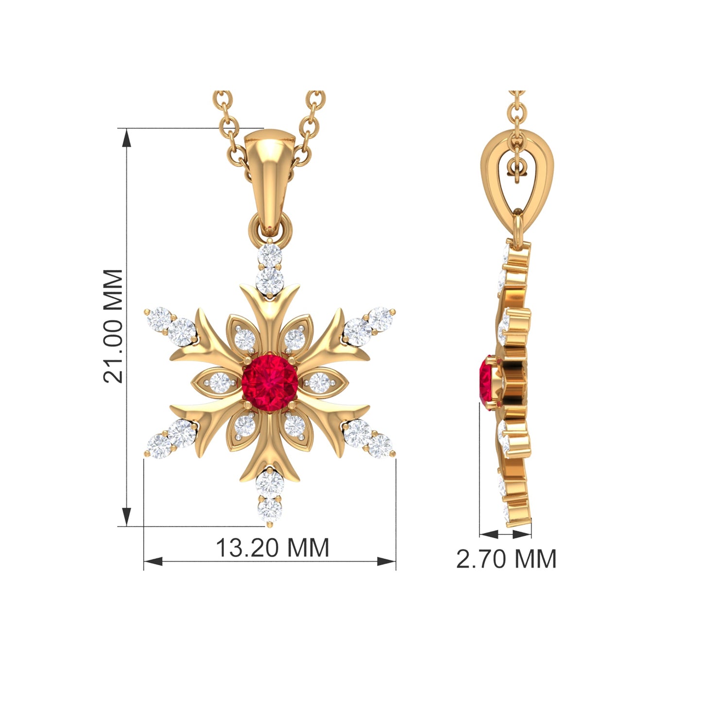 Lab Created Ruby Snowflake Pendant with Diamond Accent