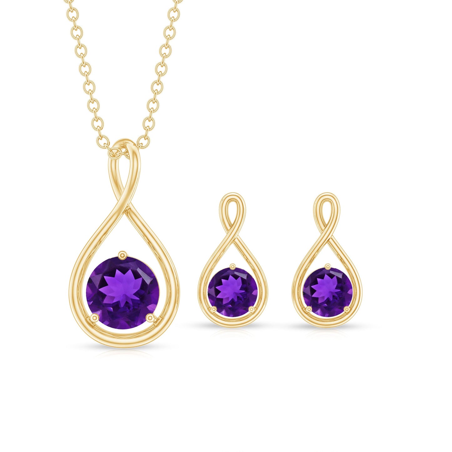 Real 3 Carat Amethyst Infinity Necklace and Earrings Set for Women