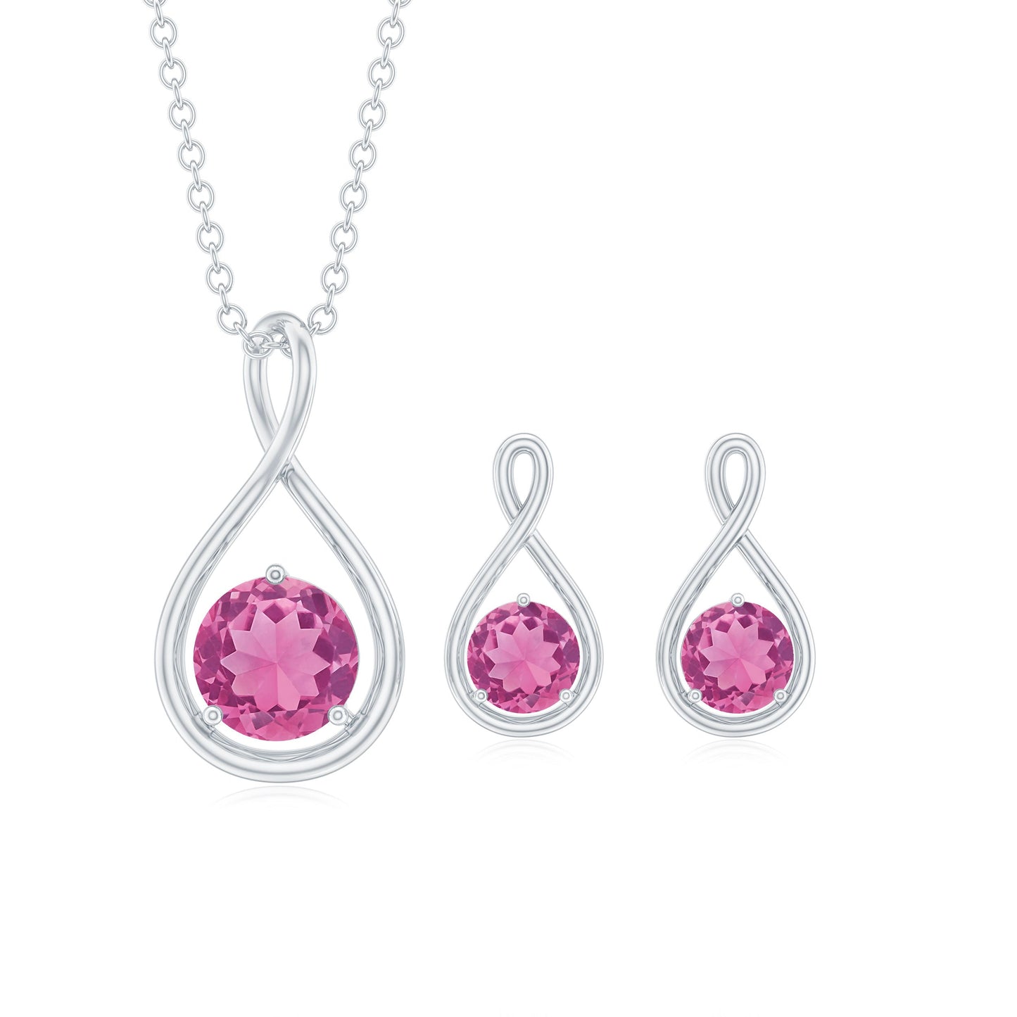 Genuine 2 Carat Pink Tourmaline Infinity Necklace and Earrings Set