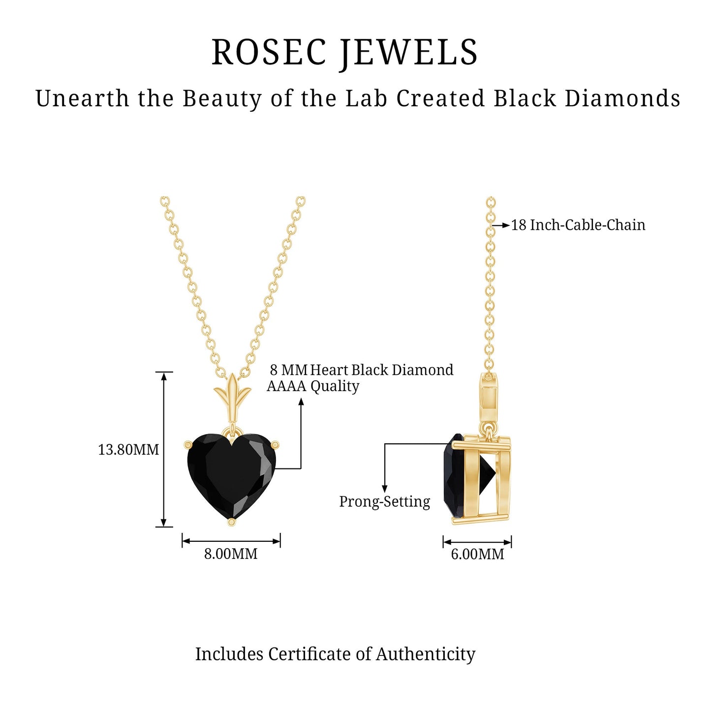 Lab Created Black Diamond Heart Shape Necklace With Chain