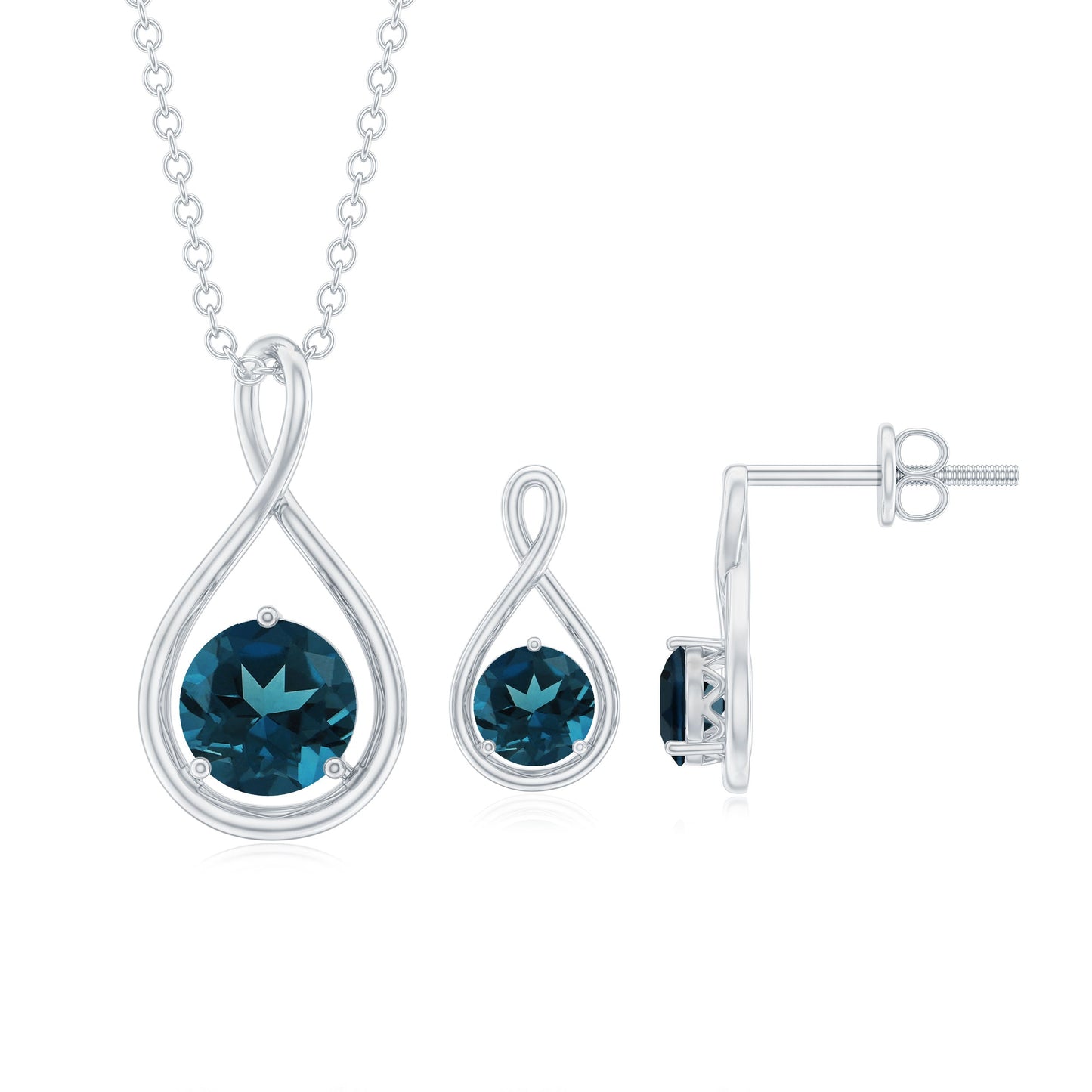 London Blue Topaz Solitaire Pendant and Earring Set with Infinity Design