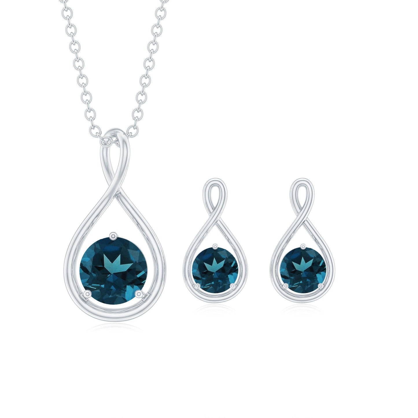 London Blue Topaz Solitaire Pendant and Earring Set with Infinity Design