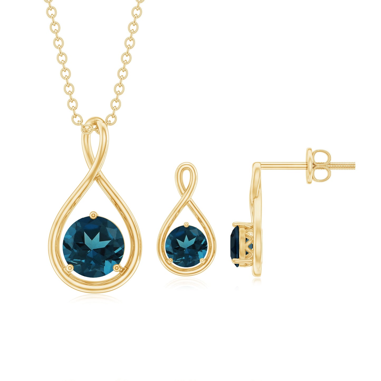 London Blue Topaz Solitaire Pendant and Earring Set with Infinity Design