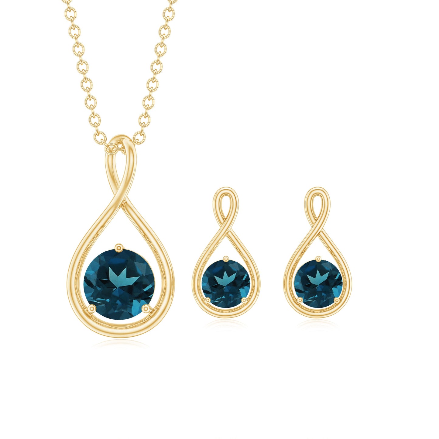 London Blue Topaz Solitaire Pendant and Earring Set with Infinity Design