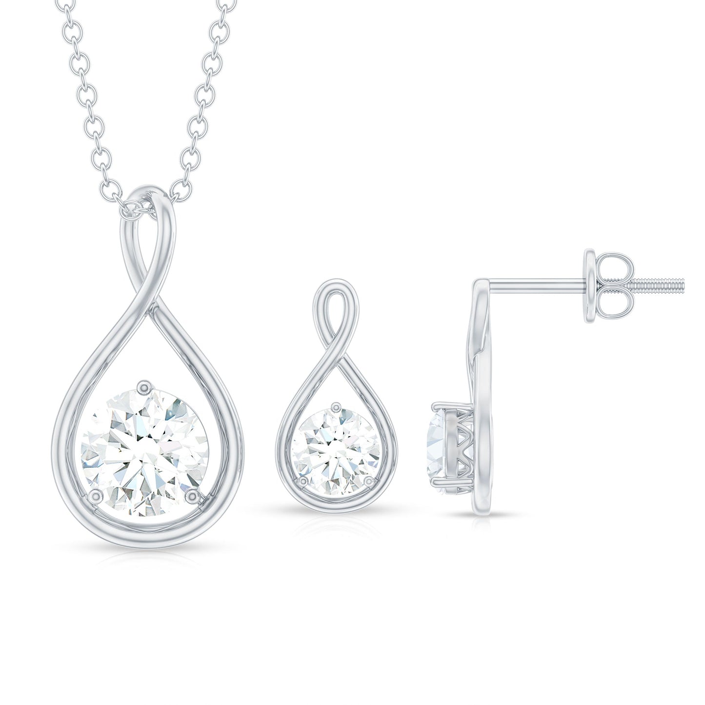1.6 Carat Certified Moissanite Solitaire Infinity Jewelry Set