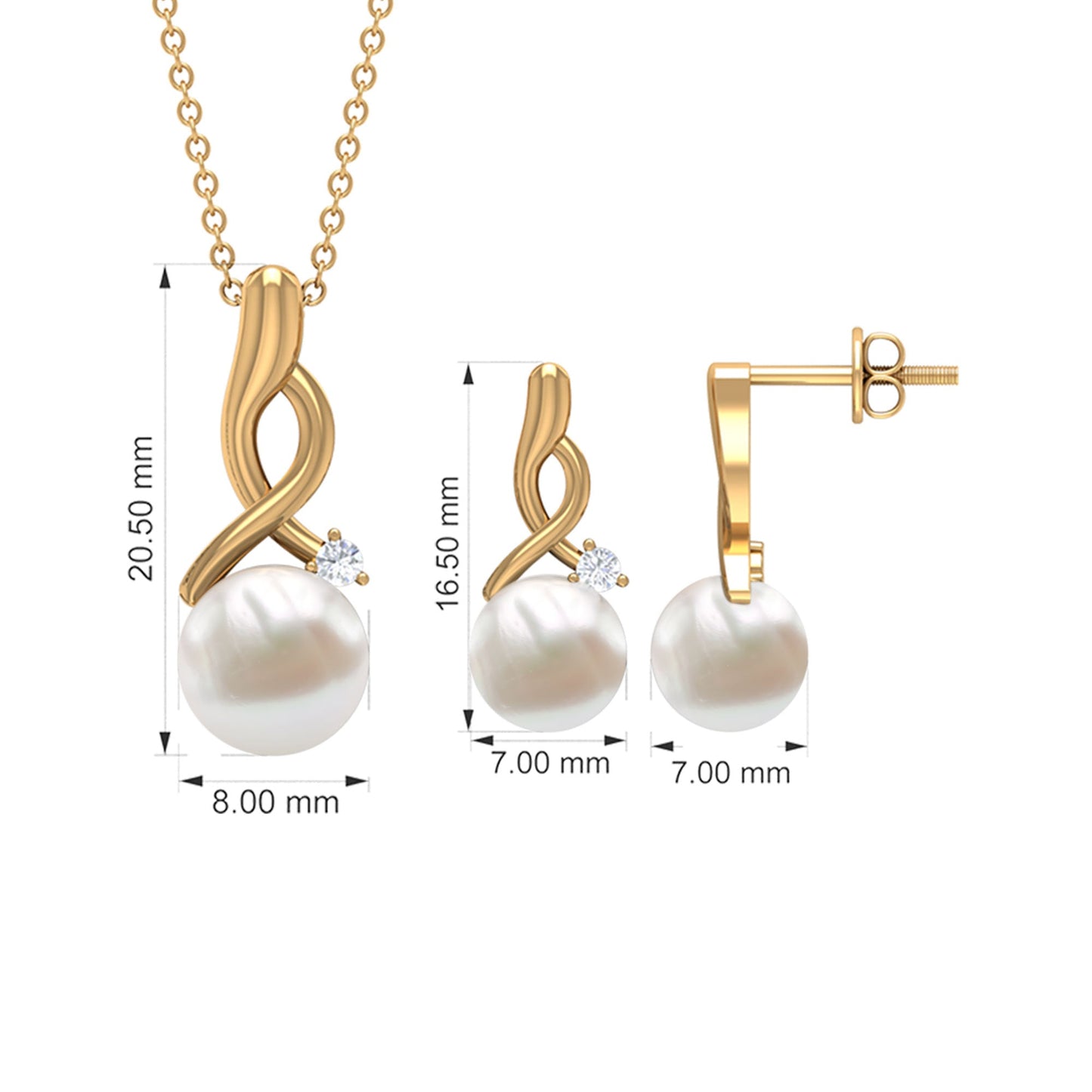 13.75 CT Freshwater Pearl and Diamond Simple Drop jewelry Set
