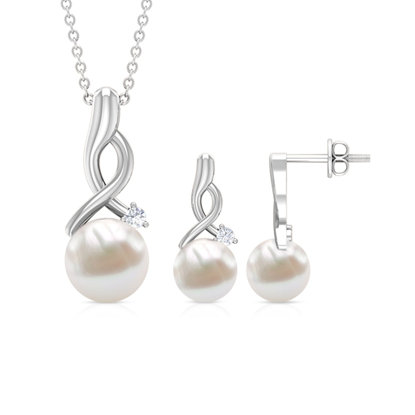 13.75 CT Freshwater Pearl and Diamond Simple Drop jewelry Set