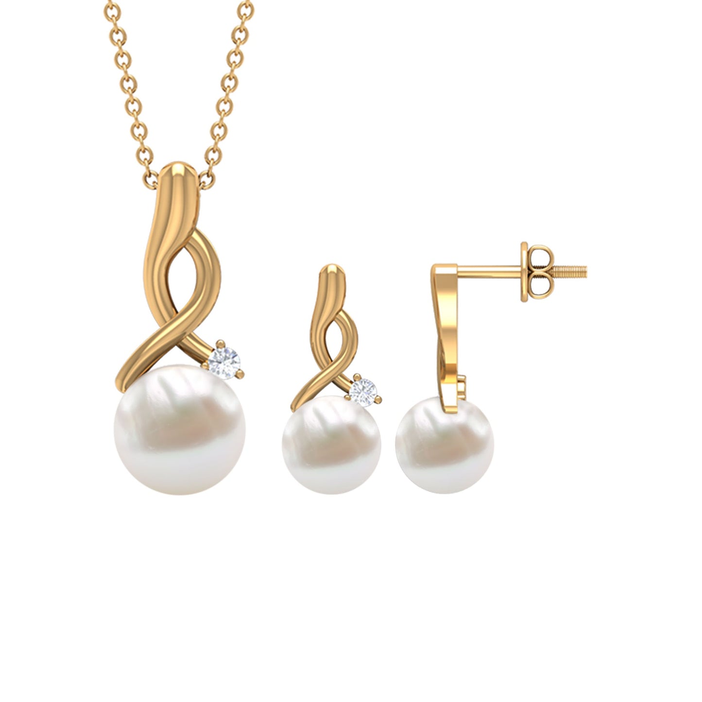 13.75 CT Freshwater Pearl and Diamond Simple Drop jewelry Set