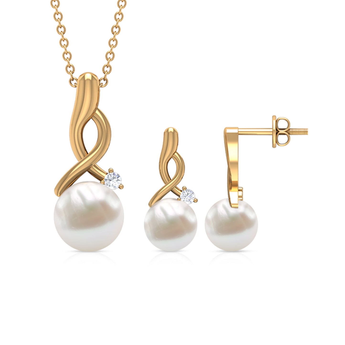 13.75 CT Freshwater Pearl and Diamond Simple Drop jewelry Set