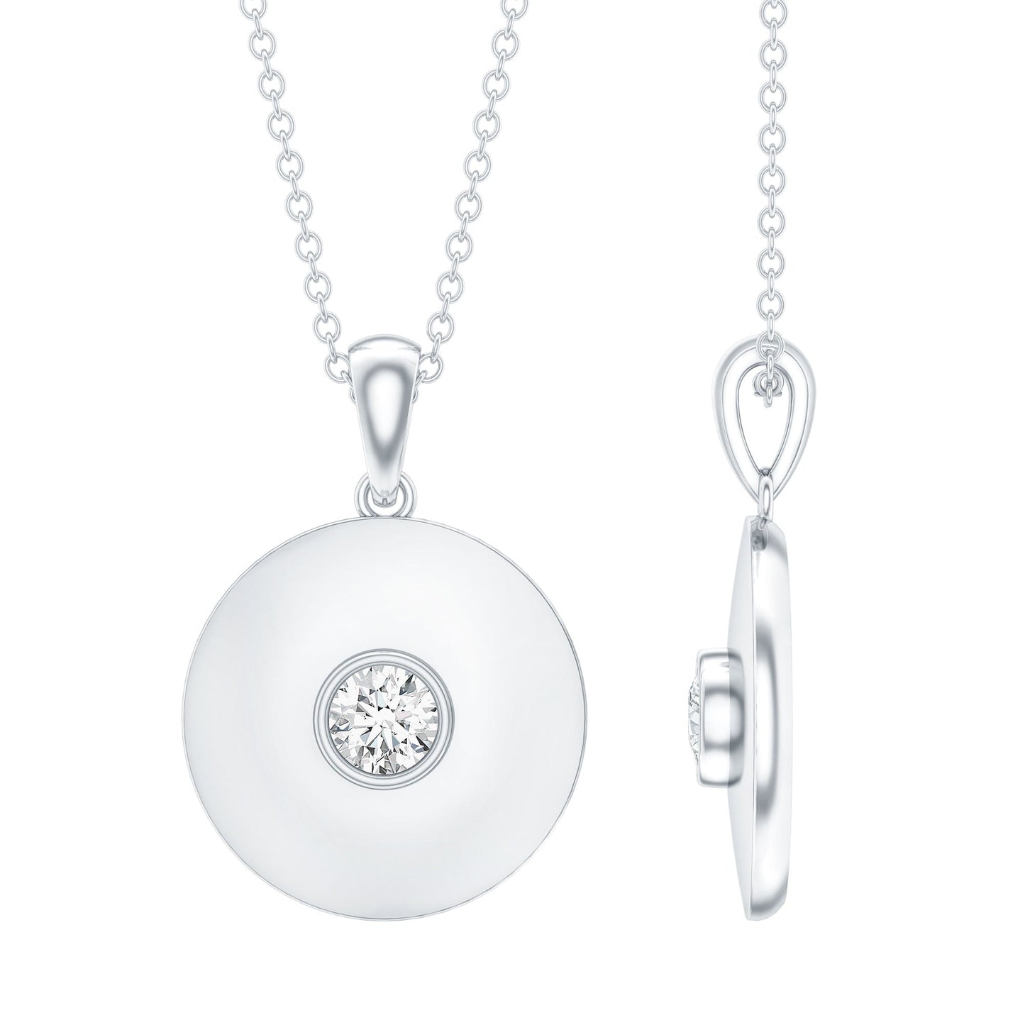 Certified Round Moissanite Disc Necklace in Bezel Setting